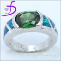 925 Sterling Silver Solid Opal Ring with Emerald CZ stone